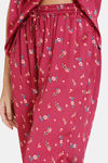 Zivame Bouquet Toss Woven Pyjama Set - Red Plum — thumbnail 6